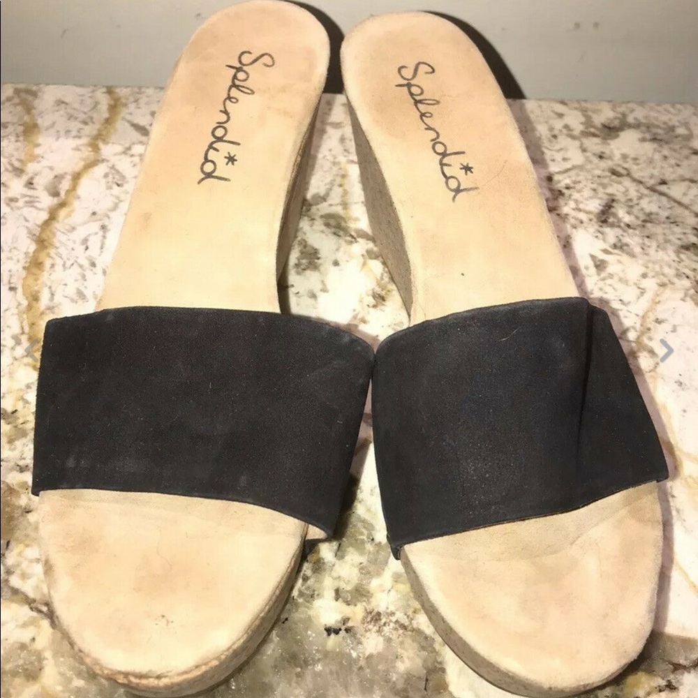 Splendid Black Suede Wedges Cork 11 M
